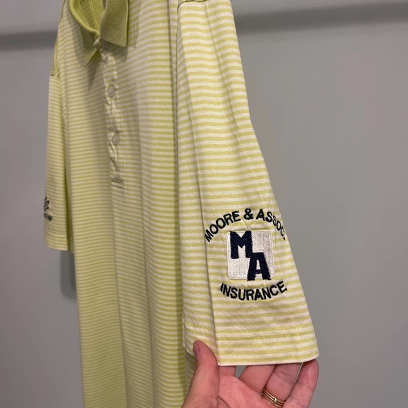 Oxford Golf Super Dry 100% Cotton Green & White Stripe Large Pre-owned - Picture 3 of 6